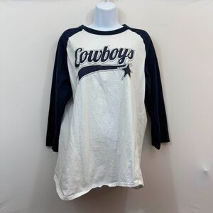 Cowboys Sport-Tek L White Shirt 3/4 Sleeve Sports Vtg Y2K NFL Football Fan Gear